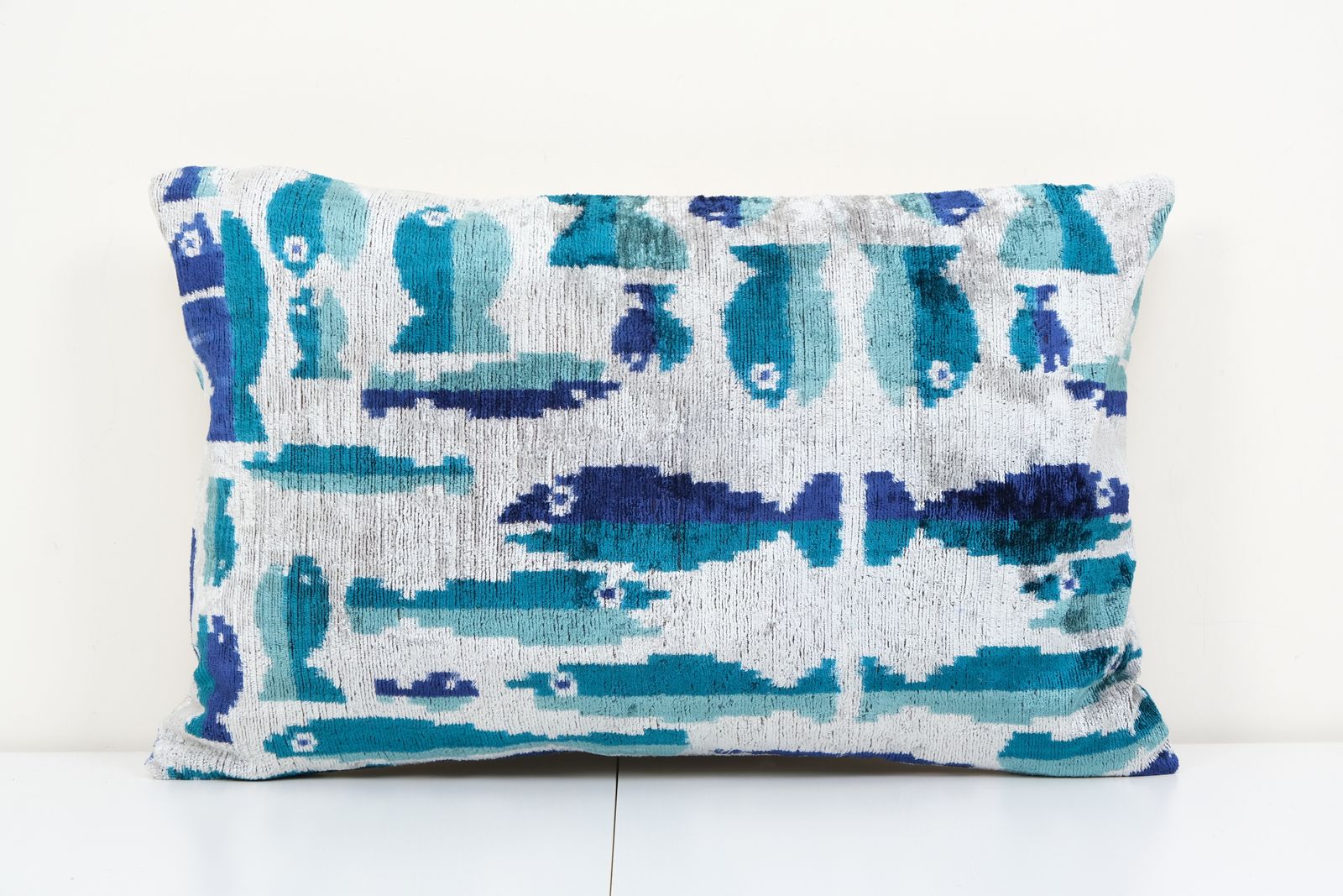 Ikat Velvet Pillow   Fish Lumbar Cushion Cover   Animal Ikat Velvet Pillow Cover 16'' X 24''