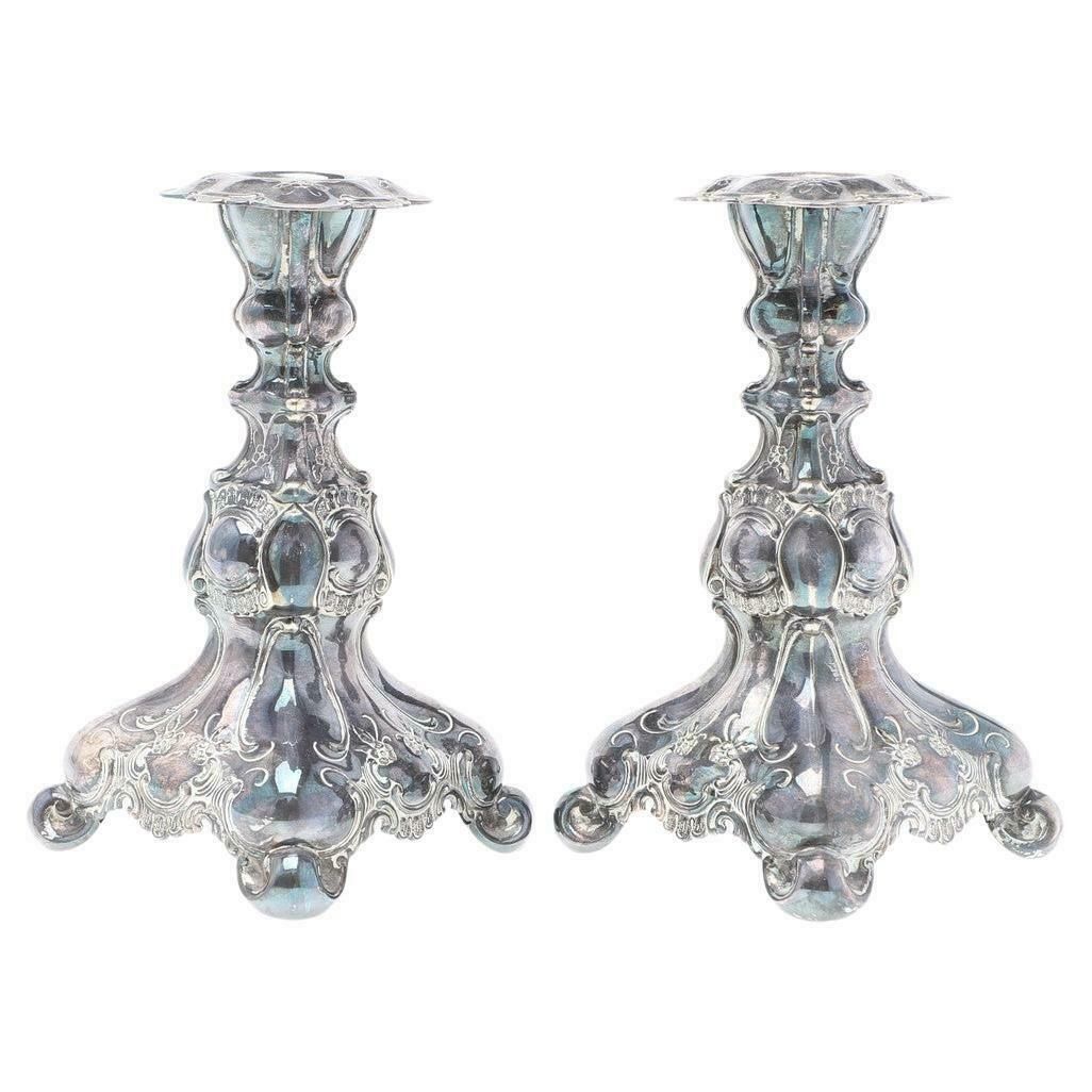 Pair Of Candle Holder Sterling Silver Antique Rococo Style Candlesticks, 1937s