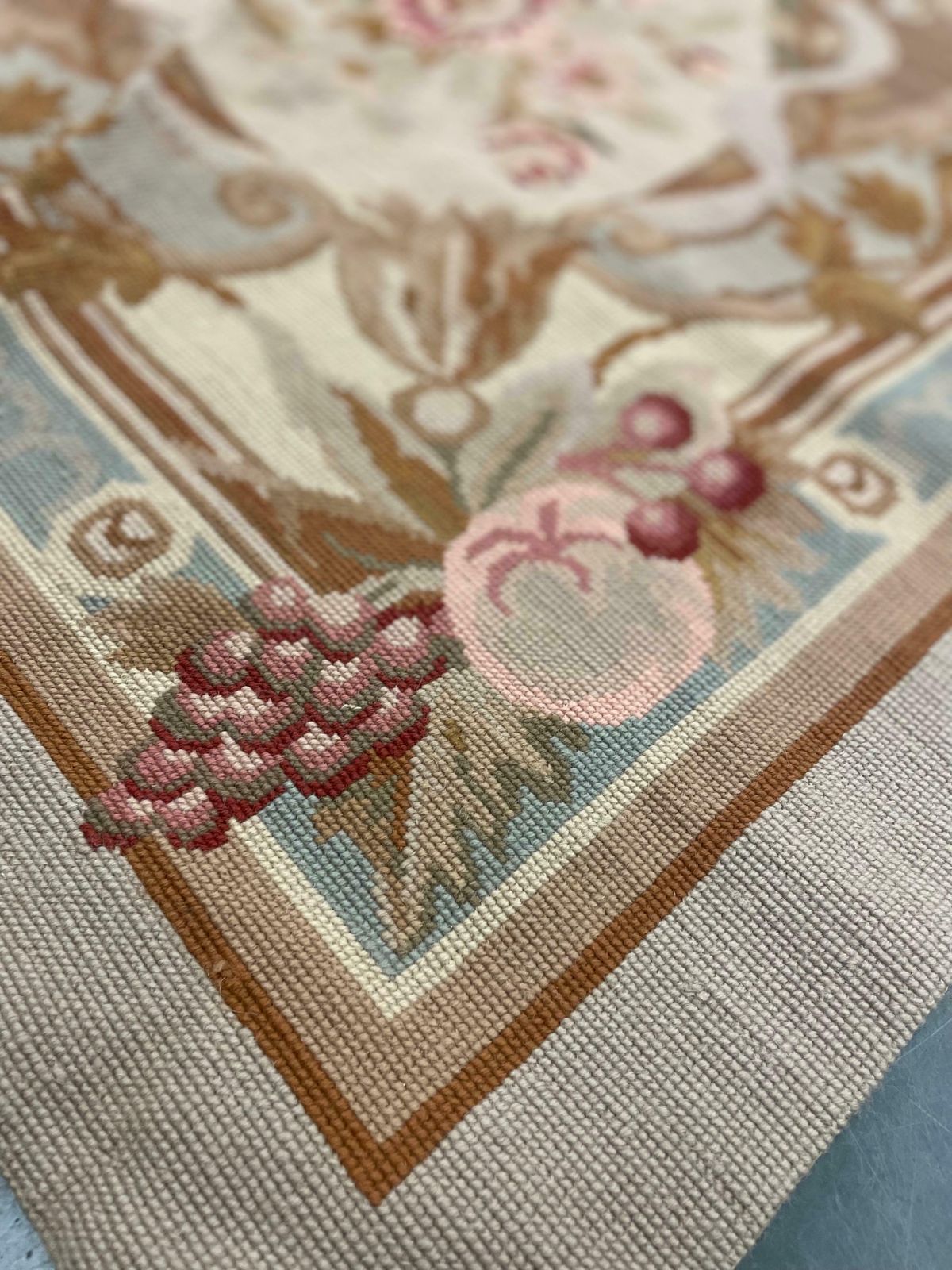 Traditional Carpet Aubusson Area Rug Blue Handwoven Wool Needlepoint photo Textiles