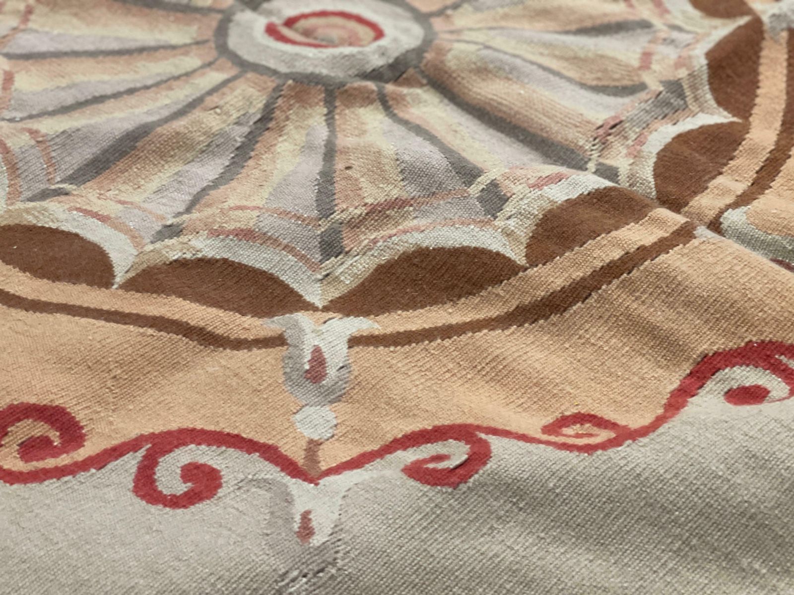Gold Aubusson Rug Exclusive Area Rug Handwoven Wool Needlepoint For Home Decor photo for sale
