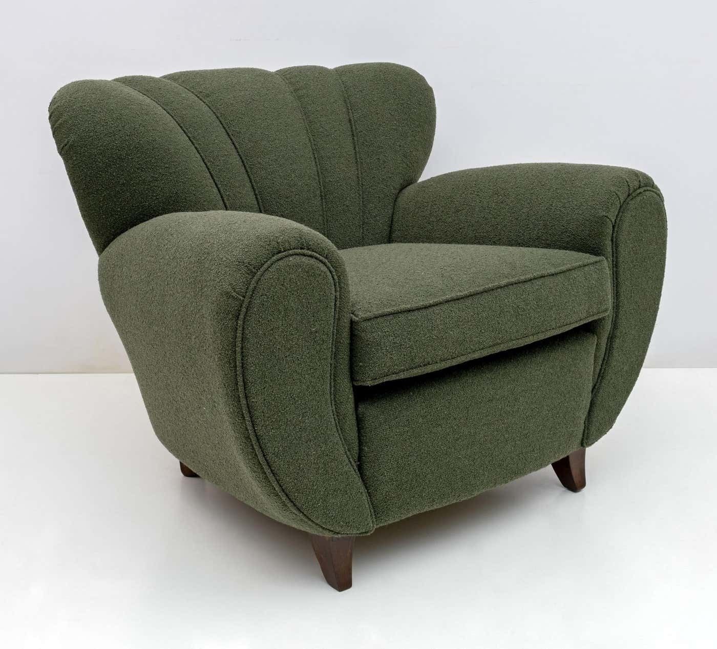 William Ulrich Art Deco Italian Buckle Armchairs, 1940s, Pair photo for sale