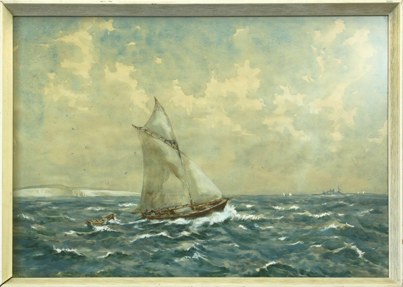 Watercolour By Cecil Charles Ernest Jones. Sailing Boat At Sea