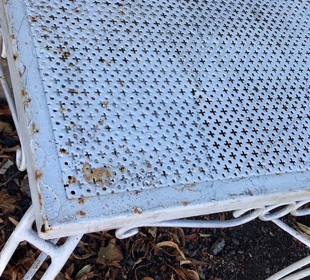 Mid Century Wrought Iron White Garden  Bistrotable, 1950s, French photo furniture