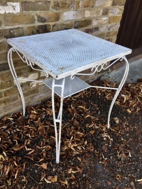 Mid Century Wrought Iron White Garden  Bistrotable, 1950s, French photo for sale