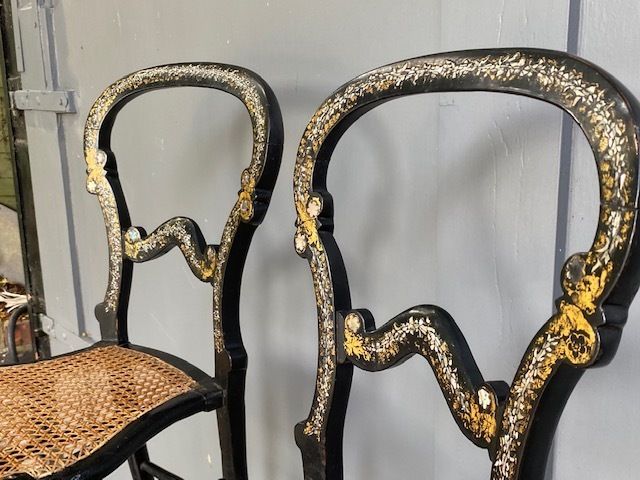 Furniture Pair Of 19th Century Ebonised Victorian Side Chairs, English C. 1860 photo