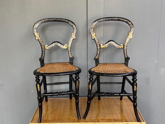 Pair Of 19th Century Ebonised Victorian Side Chairs, English C. 1860 photo Furniture