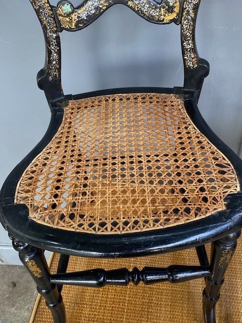 Pair Of 19th Century Ebonised Victorian Side Chairs, English C. 1860 photo vinterior