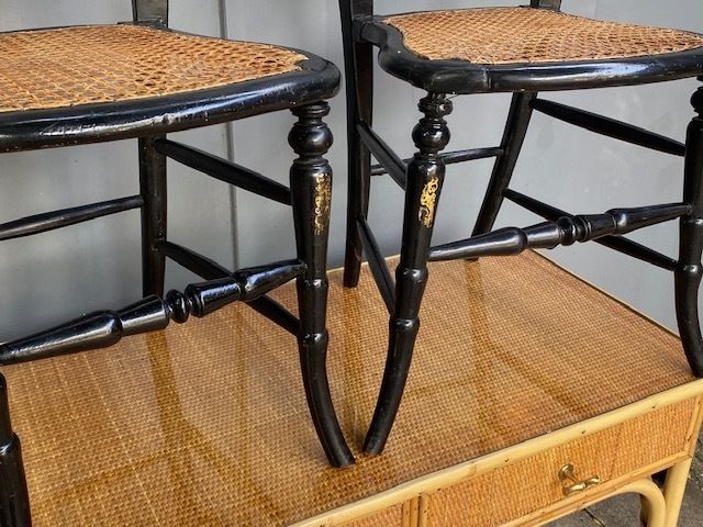 1100.0 Pair Of 19th Century Ebonised Victorian Side Chairs, English C. 1860 photo