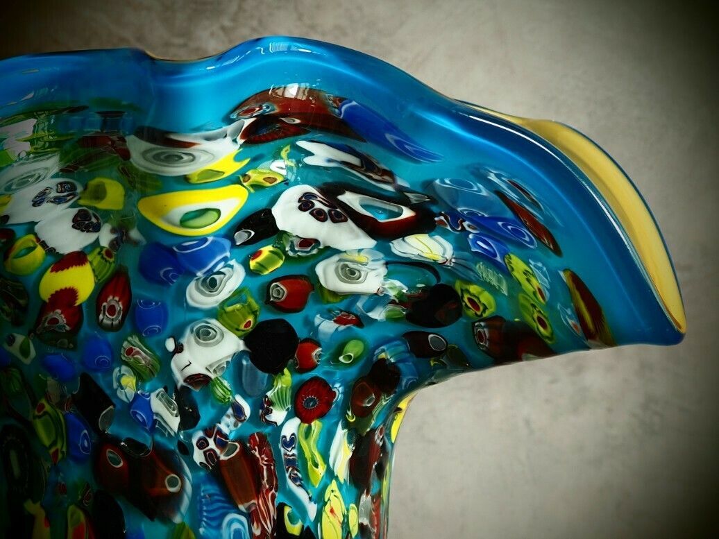 Amazing And Beautiful Blue Vase, Large Murano Style Glass Vase, Venetian Glass Home Decor, Antique Blue Wavy Design, Gift Idea photo vinterior
