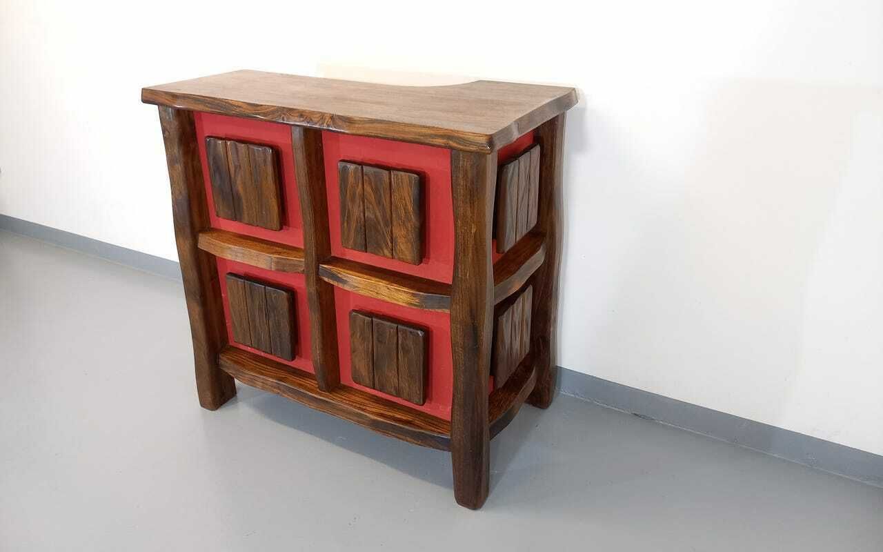 Vintage Aranjou Luminous Brutalist Bar Cabinet From The 50s 60s In Solid Elm