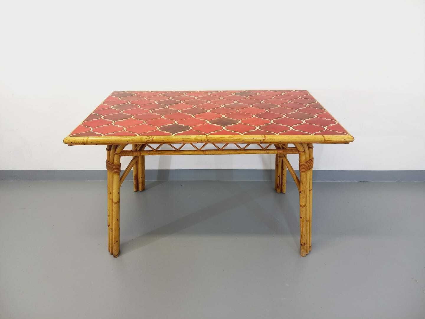 Table rectangulaire Audoux Minet en rotin et céramique