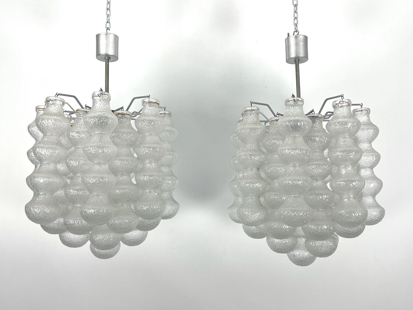 Pair Of Mid Century Murano Bubble Glass Chandeliers. Italy 1960s photo furniture