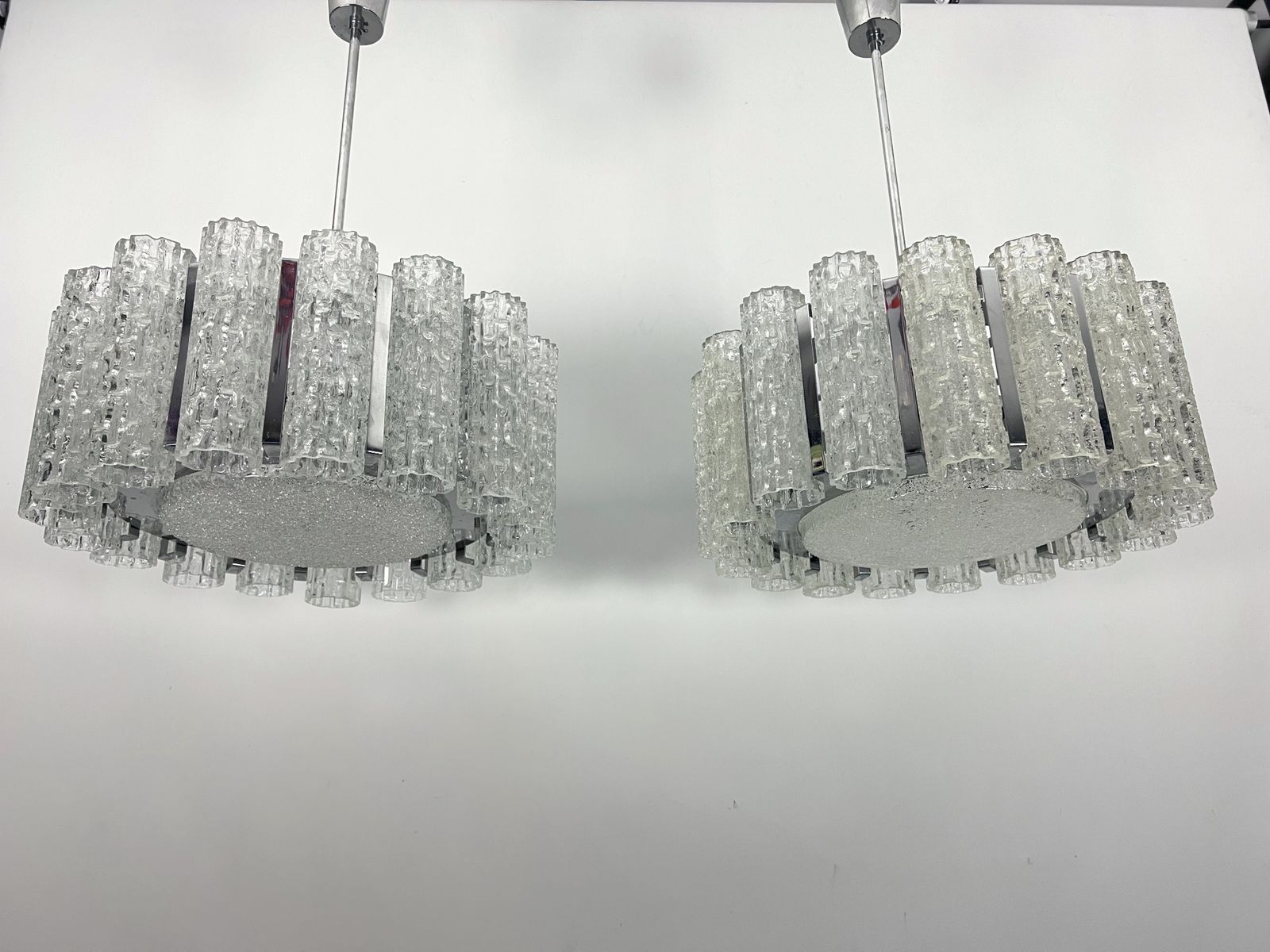 Set Of Two Mid Century Murano Glass Element Chandeliers. Italy 1960s photo furniture