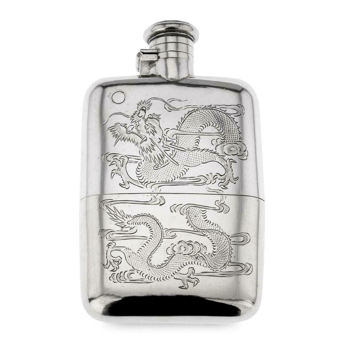 20th Century Chinese Solid Silver Hip Flask, Canton, C.1920