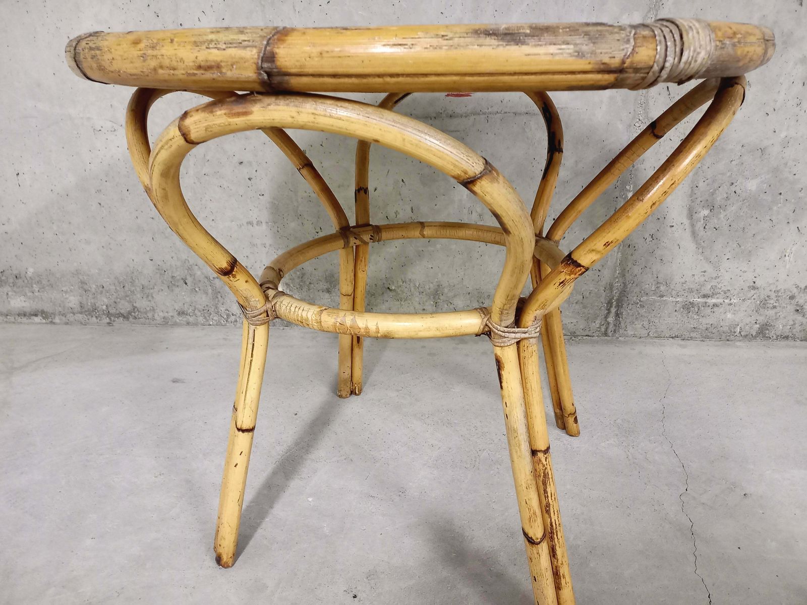Round Rattan Side Table, 1960s photo for sale