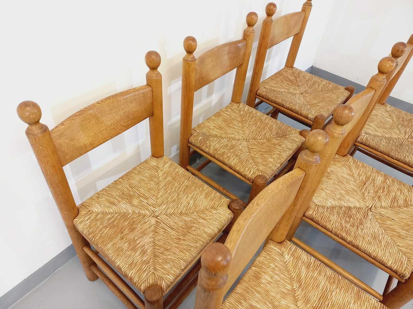 6 chaises en chêne et paille, années 1960, vintage photo 3304.0