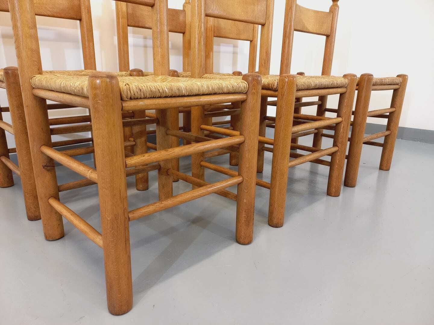 photo for sale 6 chaises en chêne et paille, années 1960, vintage