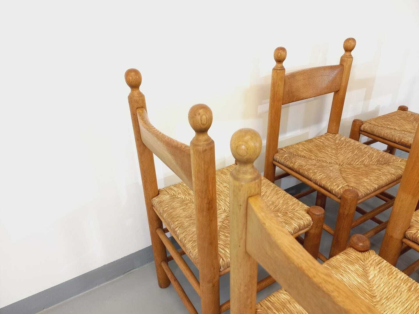 photo buy 6 chaises en chêne et paille, années 1960, vintage