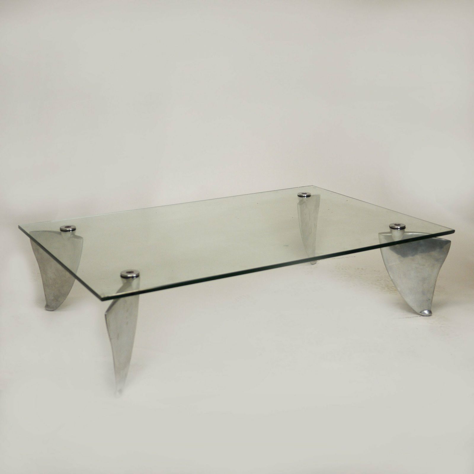 Vintage Glass And Aluminum 'Fipper' Coffee Table By Matthew Hilton For Scp, 1980s photo vintage