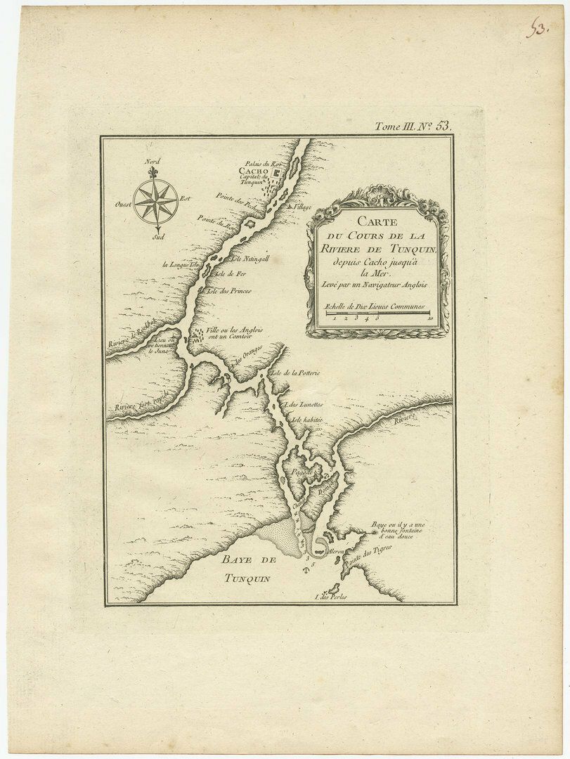 Antique Map Of The Tonkin River, Vietnam