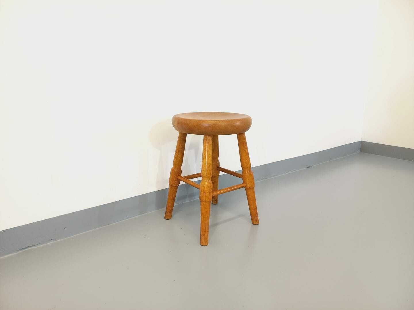 Vintage Solid Oak Stool From The 50s 60s photo for sale
