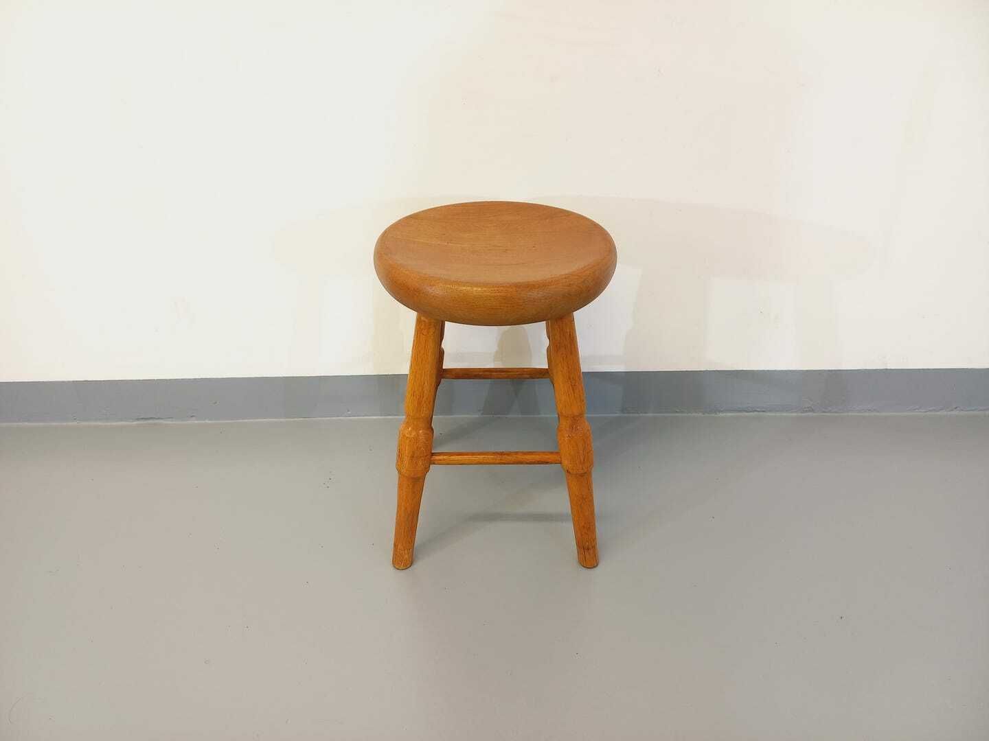 Vintage Solid Oak Stool From The 50s 60s photo Furniture
