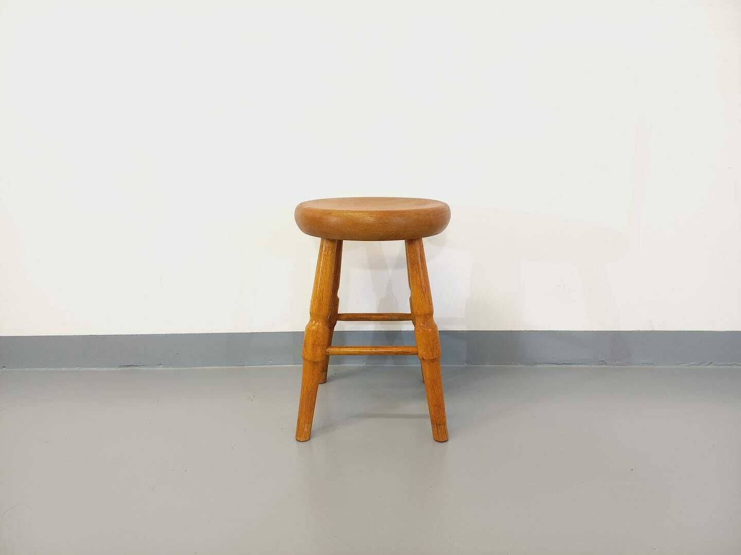 Vintage Solid Oak Stool From The 50s 60s photo 307.0