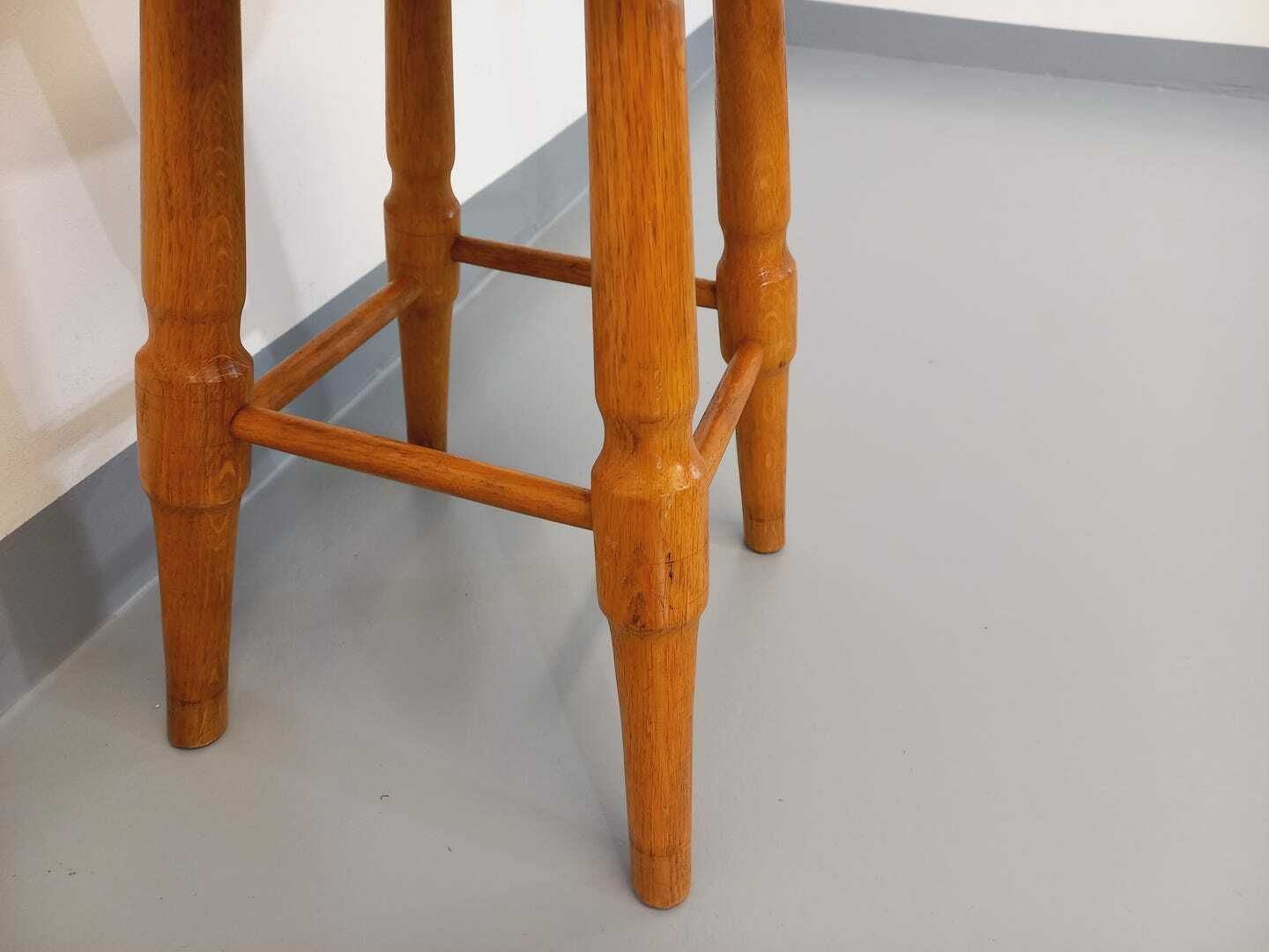 Vintage Solid Oak Stool From The 50s 60s photo vinterior