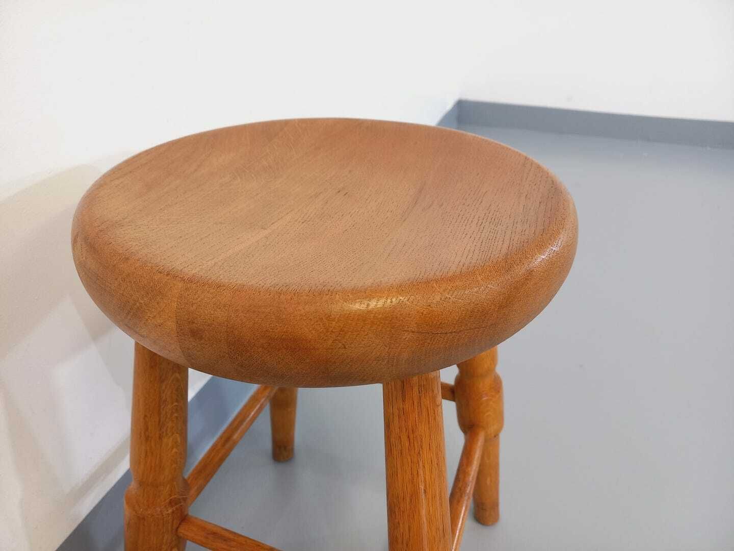 Vintage Solid Oak Stool From The 50s 60s photo buy
