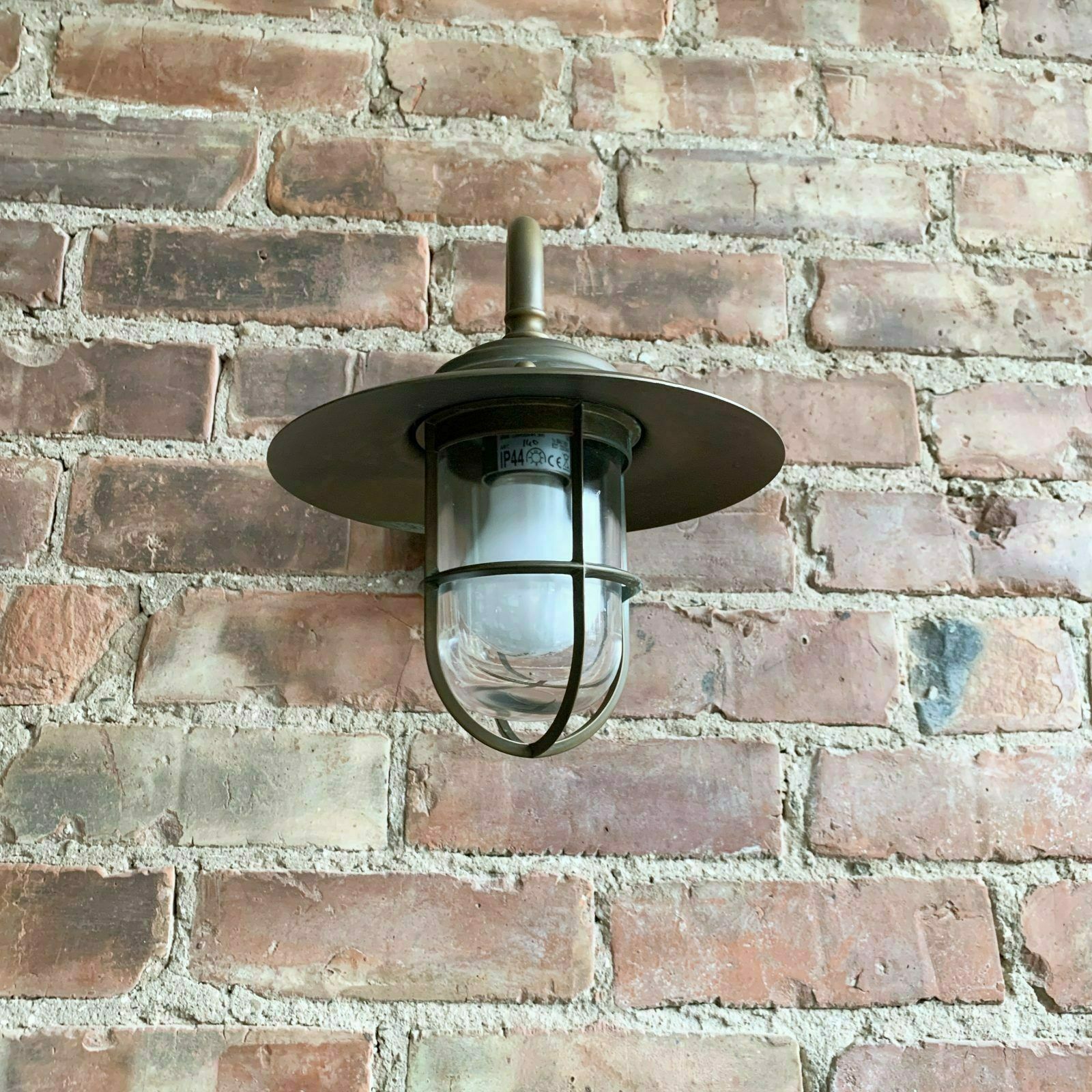 Contemporary Small Aged Brass Swan Neck Shaded Caged Wall Light photo furniture