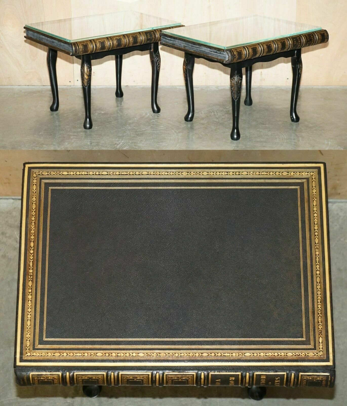 Pair Of Faux Book Topped Side End Lamp Wine Tables On Elegant Cabriole Legs