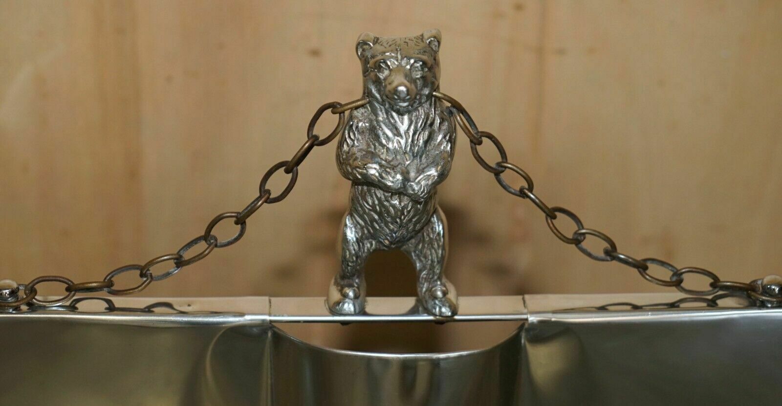 Art Deco Antique Circa 1920's Polished Chrome Fire Guard Screen With Bear On Top photo Home Fixtures