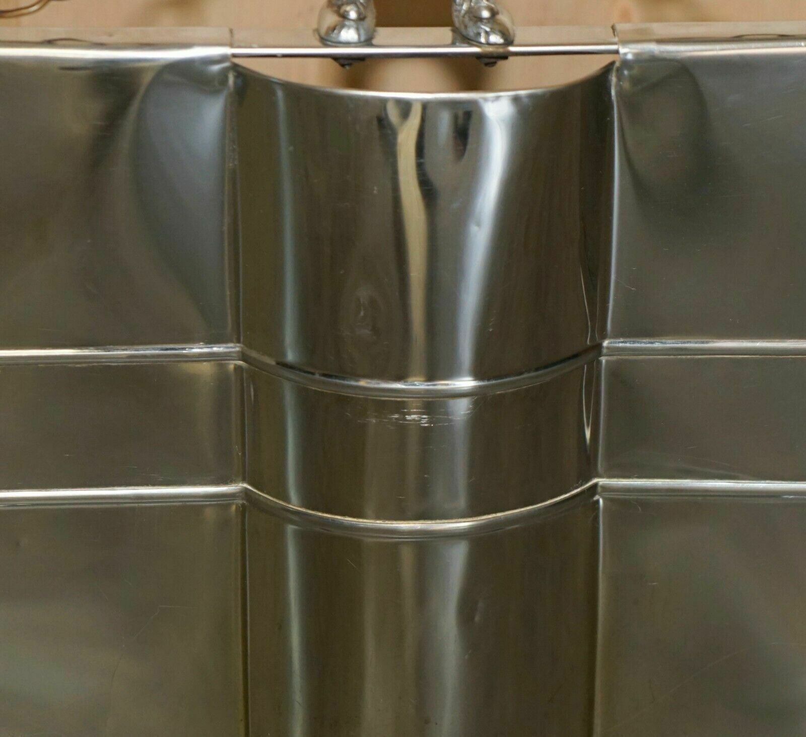 photo furniture Art Deco Antique Circa 1920's Polished Chrome Fire Guard Screen With Bear On Top
