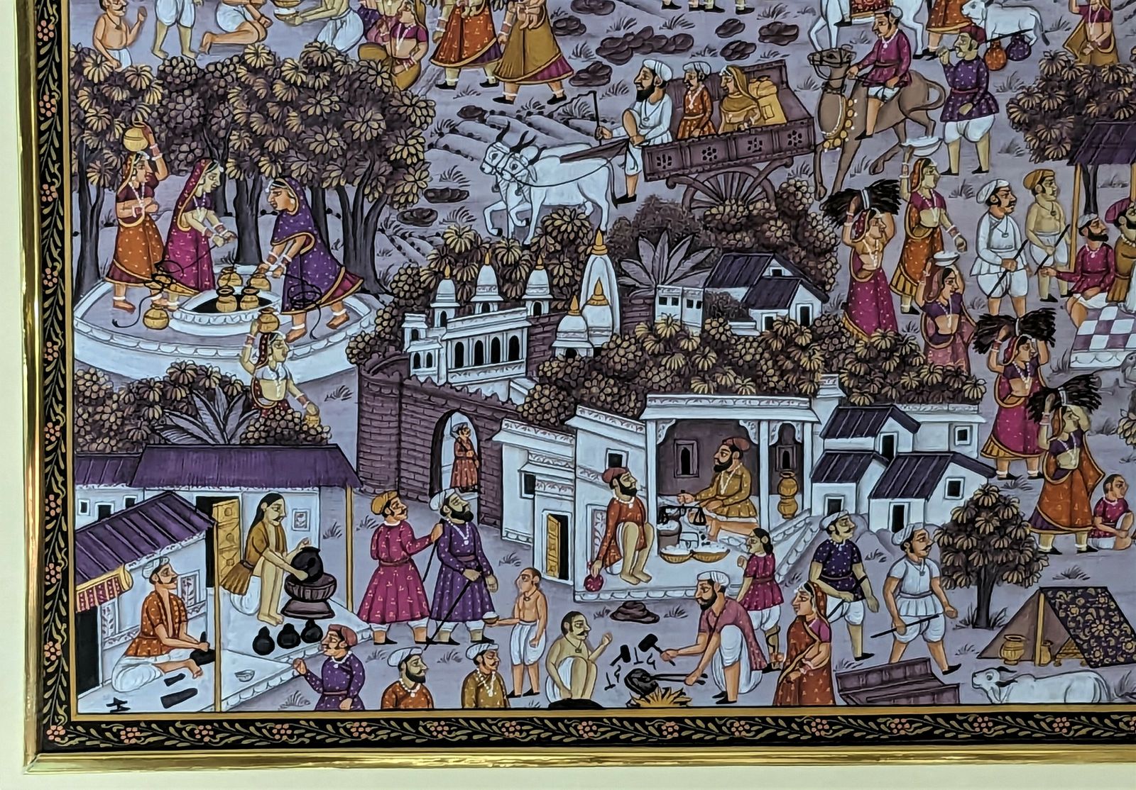 Vintage Framed Miniature Painting Of Rajasthan Village Life photo vintage