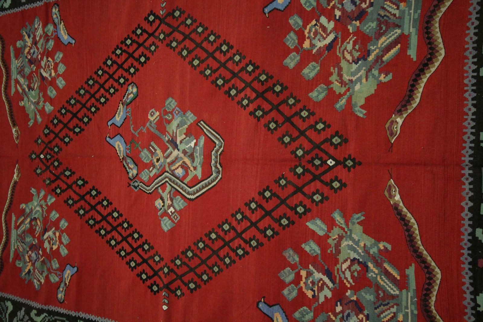 Antique Kilim Rug Red Handwoven Carpet Caucasian Red Wool Kilims photo Textiles
