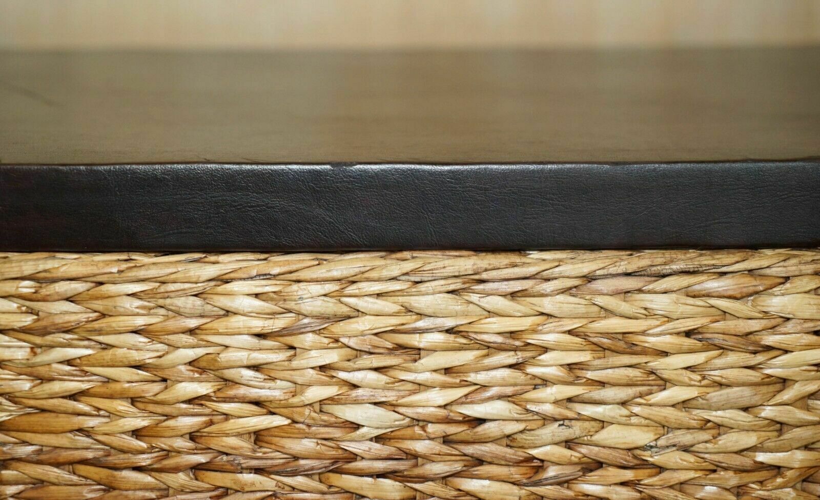 Lovely Pair Of Vintage Wicker Linen Storage Trunks Seats With Solid Wood Tops photo vinterior