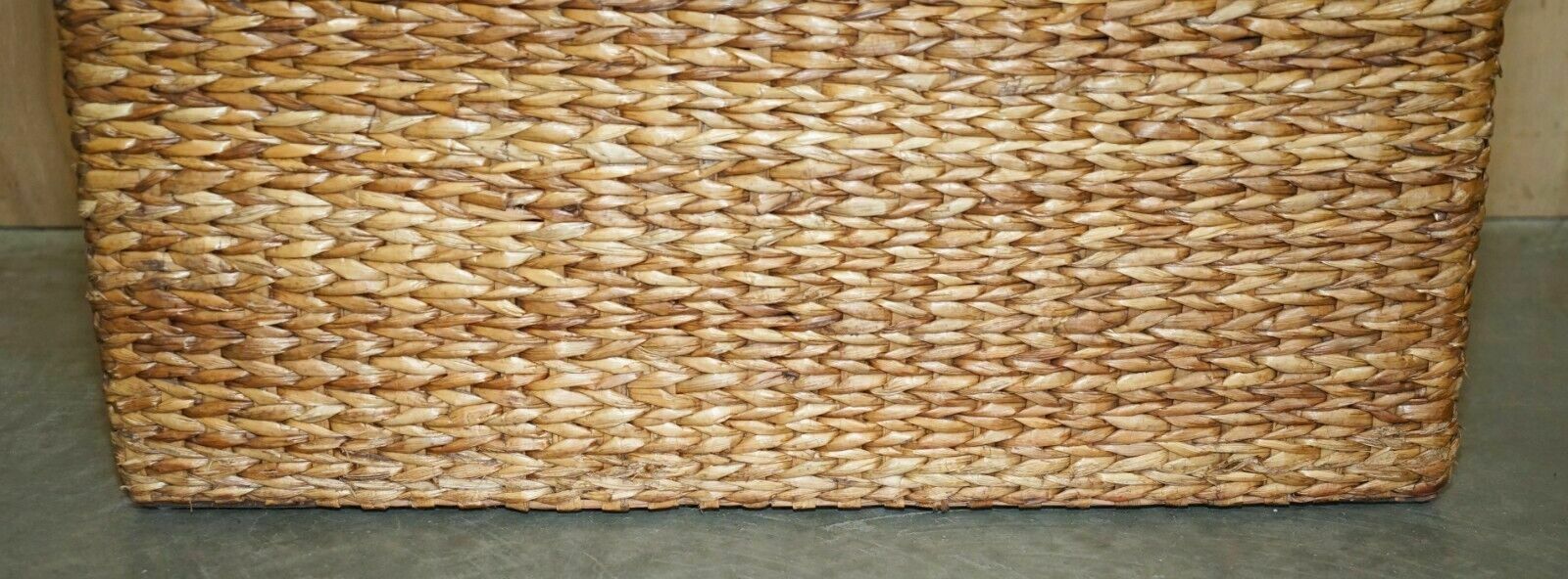 Lovely Pair Of Vintage Wicker Linen Storage Trunks Seats With Solid Wood Tops photo buy