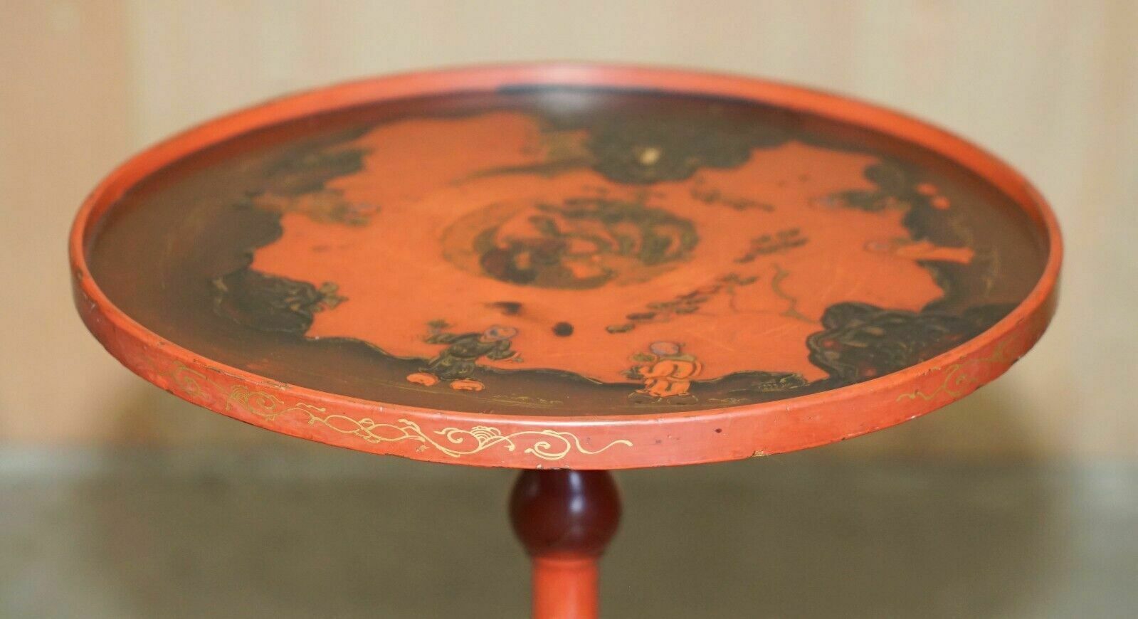 Lovely Antique Chinese Chinoiserie Lacquered & Hand Painted Side Lamp Wine Table photo Furniture