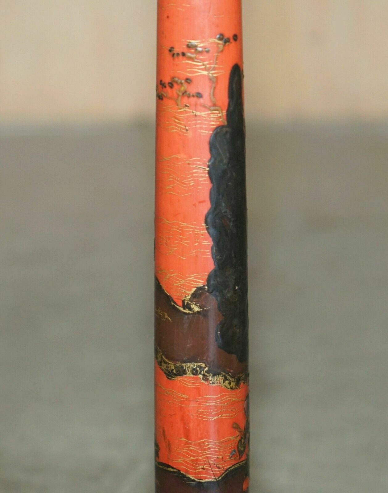 Lovely Antique Chinese Chinoiserie Lacquered & Hand Painted Side Lamp Wine Table photo vintage