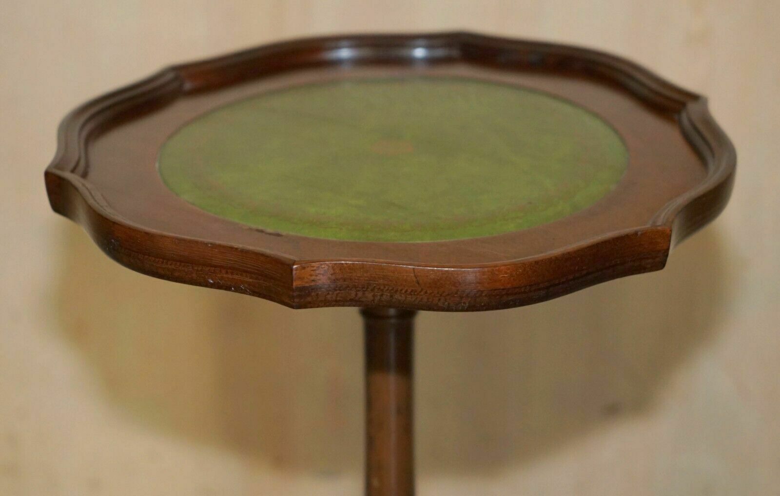 Pie Crust British Racing Green Leather Gold Leaf Tripod Side End Lamp Wine Table photo Furniture