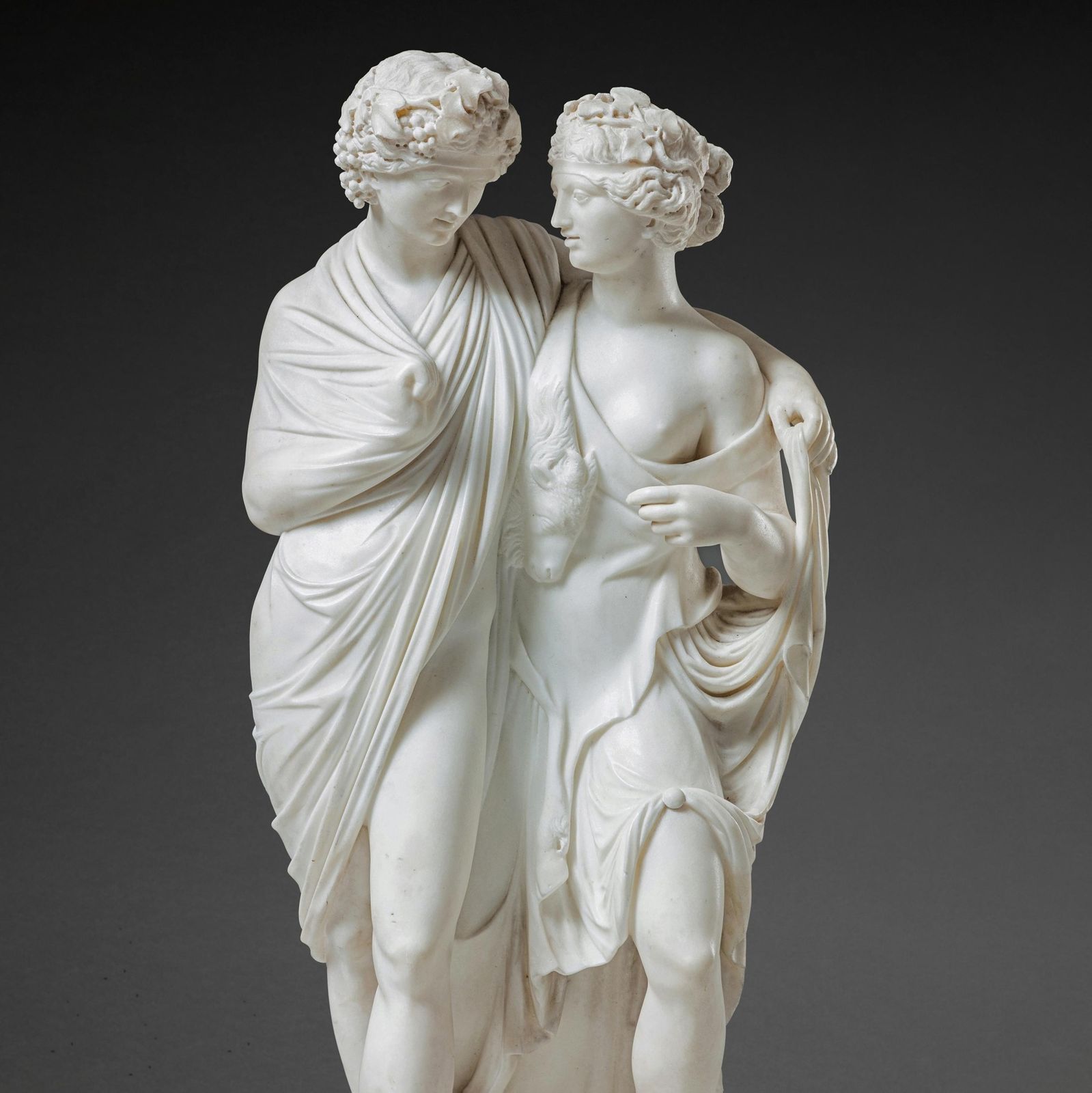 Fine Italian Early 19th Century Marble Group Of Bacchus And Ariadne After The Antique, Attributed To Carlo Albacini C.1800 photo furniture
