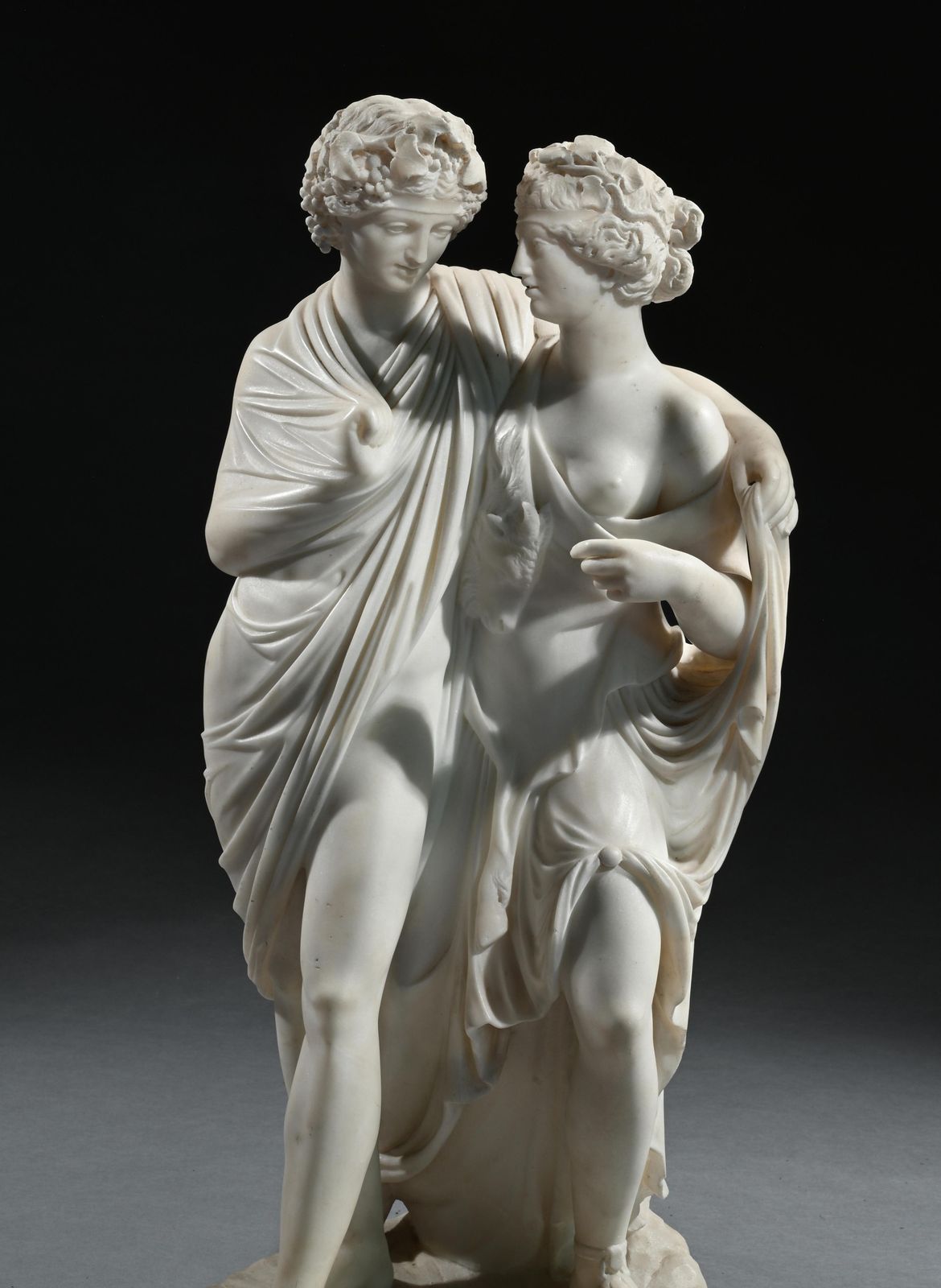 Fine Italian Early 19th Century Marble Group Of Bacchus And Ariadne After The Antique, Attributed To Carlo Albacini C.1800 photo for sale