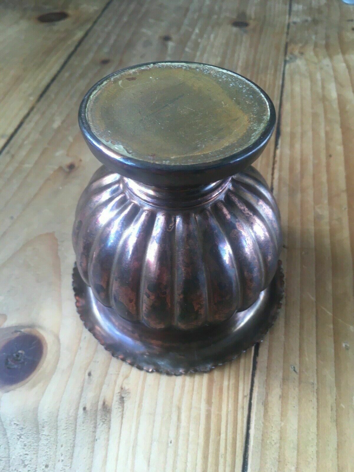 Small Antique Copper Pedestal Urn Planter Plant Pot Queen Anne Reeded Gadrooned photo vintage