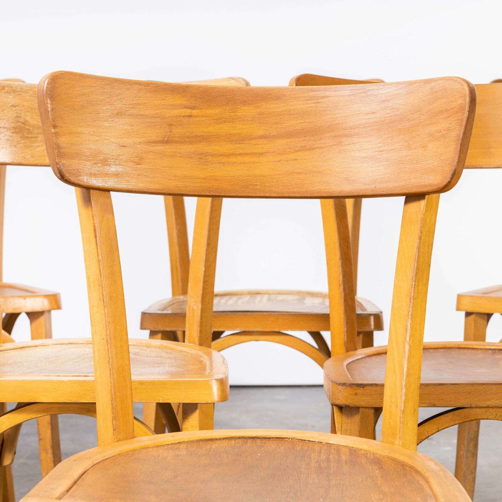 1950’s French Baumann Blonde Kick Leg Bentwood Dining Chairs – Set Of Six photo furniture