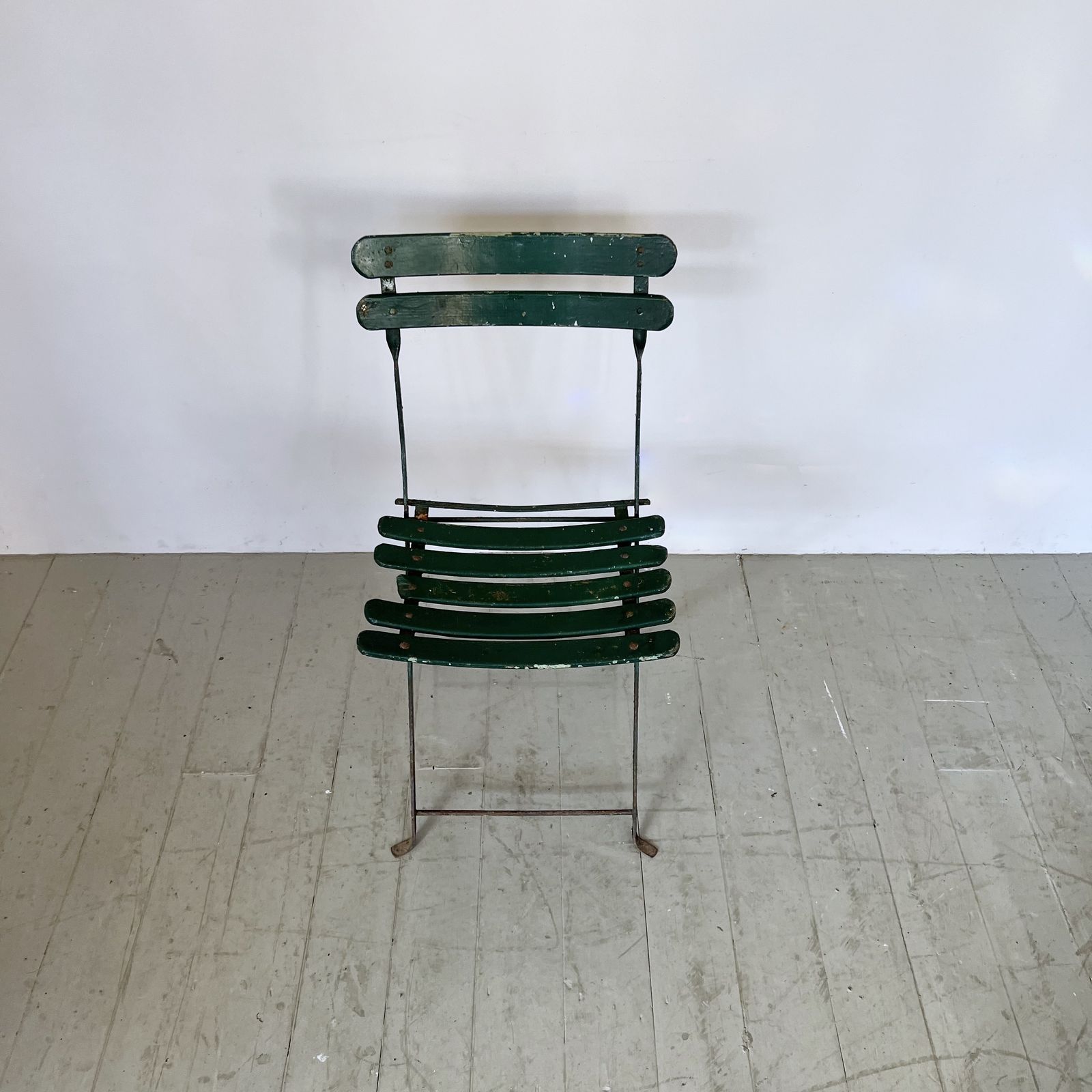 Three French Green Painted Folding Bistro Chairs photo buy