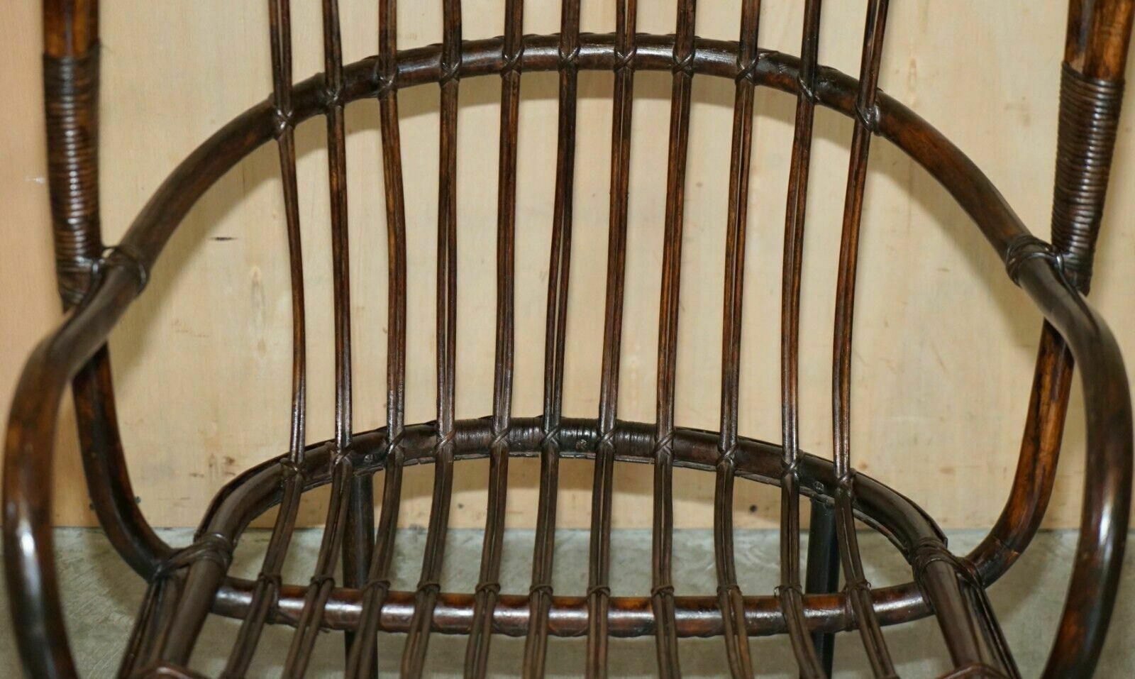 photo furniture Rare Antique Thonet Style French Bamboo Steel Base Porters Wingback Armchair