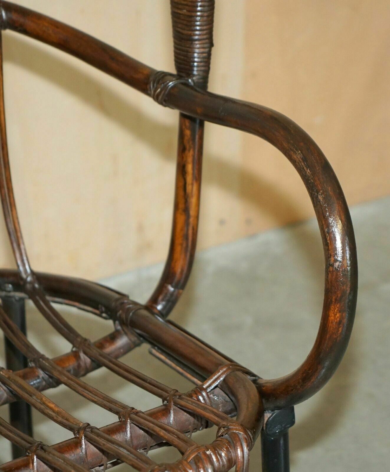 Furniture Rare Antique Thonet Style French Bamboo Steel Base Porters Wingback Armchair photo