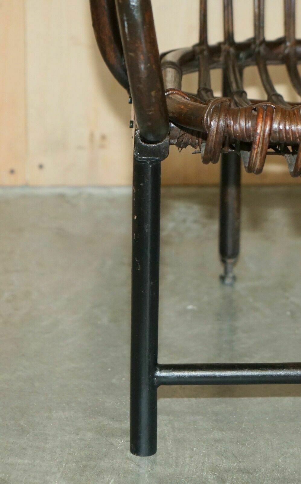 photo vinterior Rare Antique Thonet Style French Bamboo Steel Base Porters Wingback Armchair