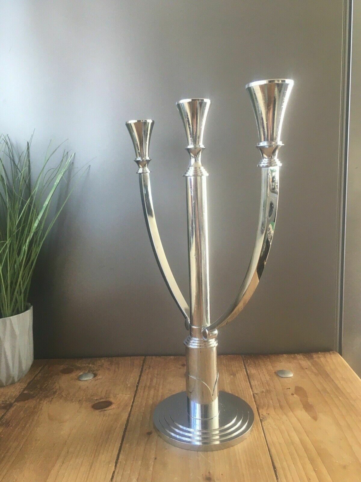 photo buy Large Modernist Chrome Wmf Hotel 3 Branch Candelabrum Candlestick Candle Holder