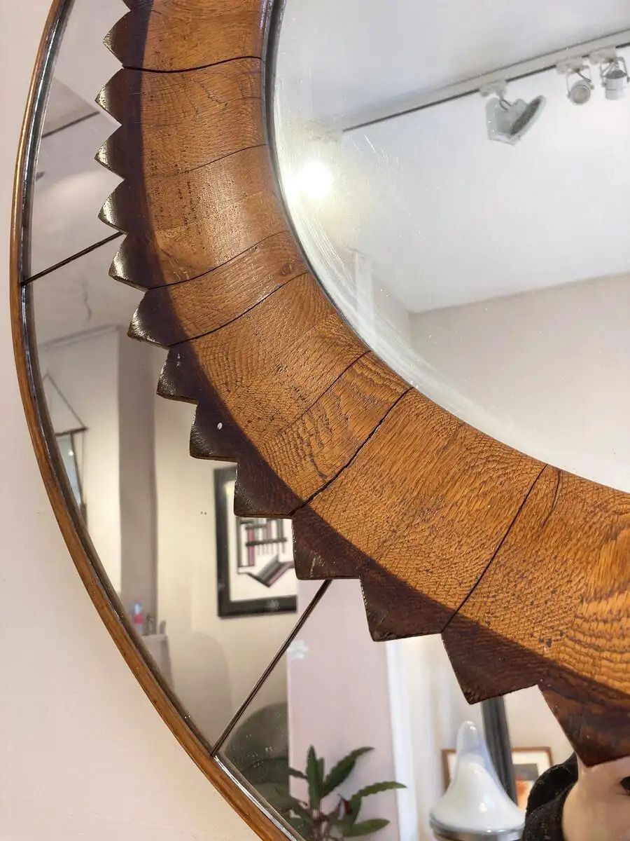 Mid Century Modern Circular Walnut Wall Mirror By Fratelli Marelli, Italy, 1950s photo Home Decor
